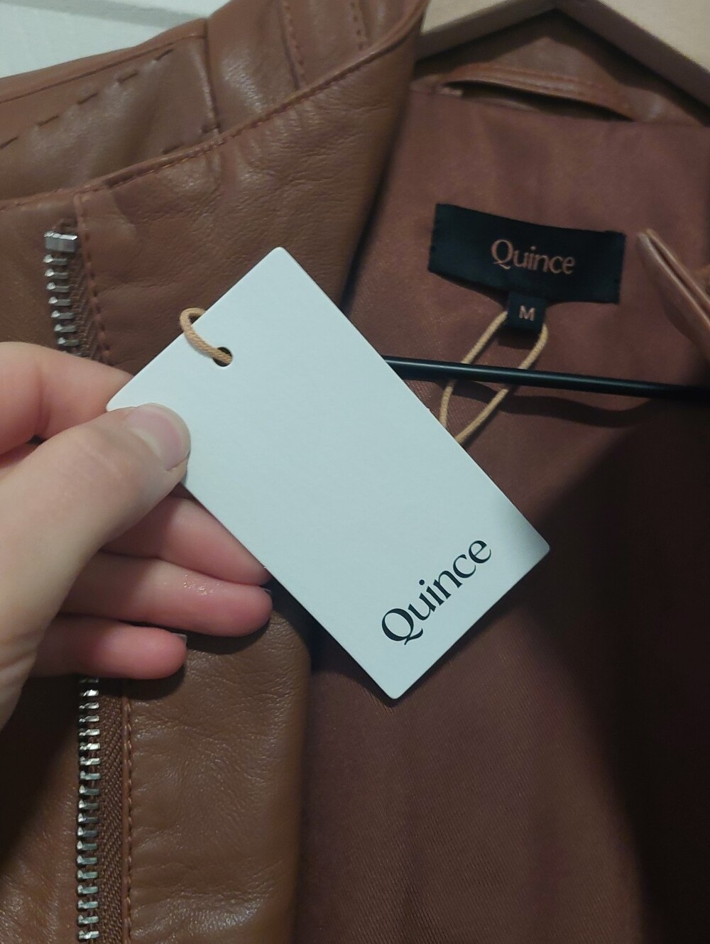 NWT! Quince 100% Leather Cognic Stand Collard Jacket! Woman's Sz. M! (E26) - Picture 11 of 14